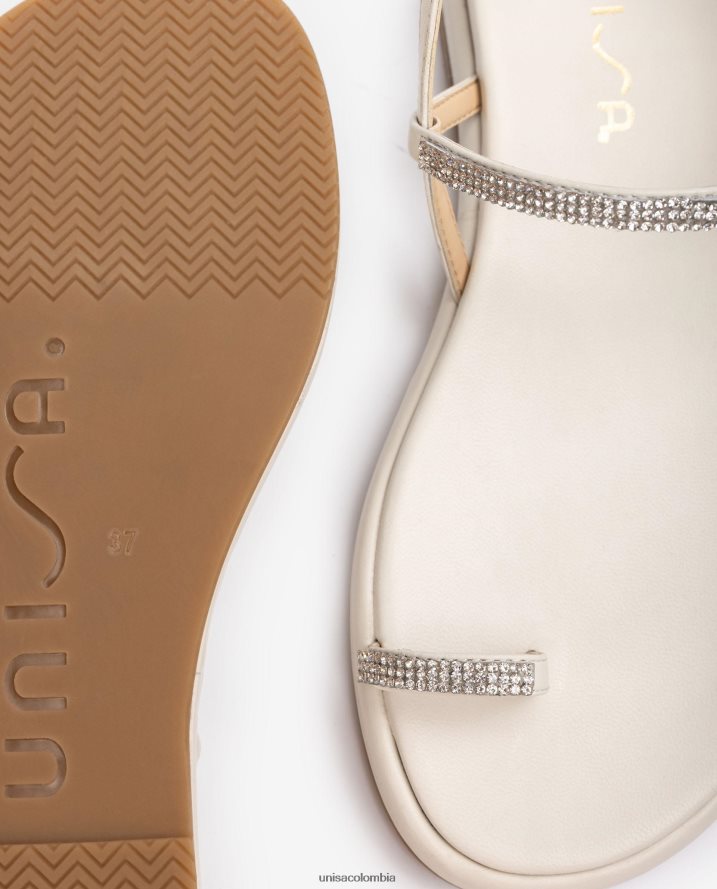 co Unisa mujer sandalia plana de piel con puntera blanco F0X80H1313