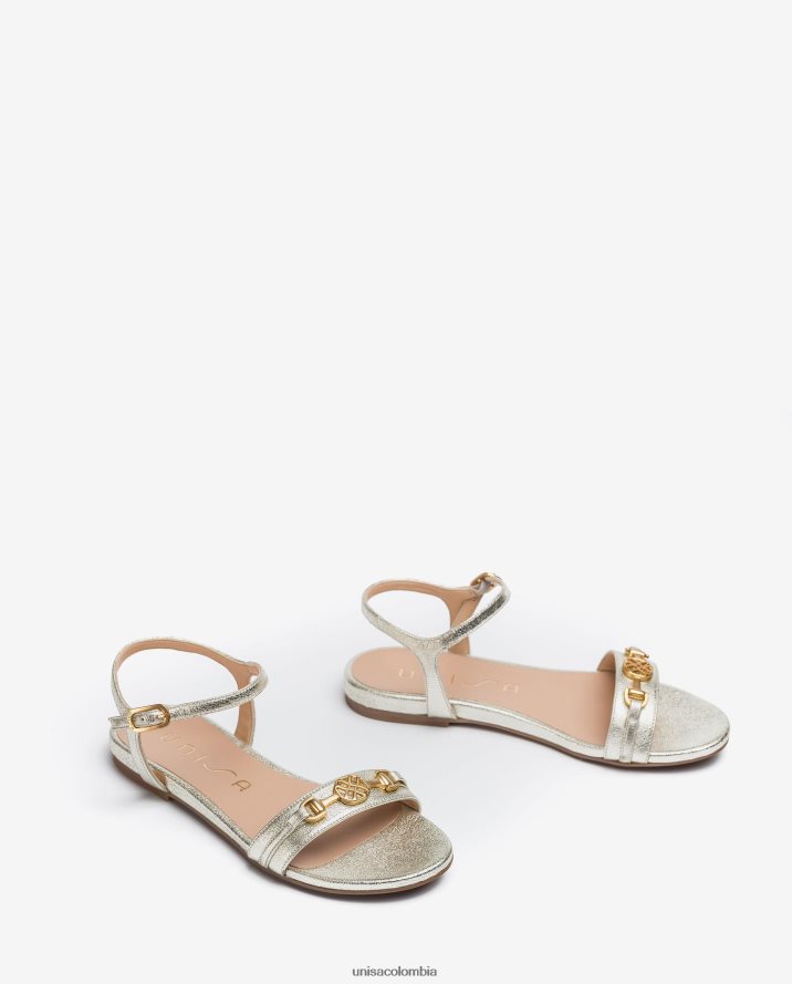 co Unisa mujer sandalias planas de piel con efecto brillante moda F0X80H421