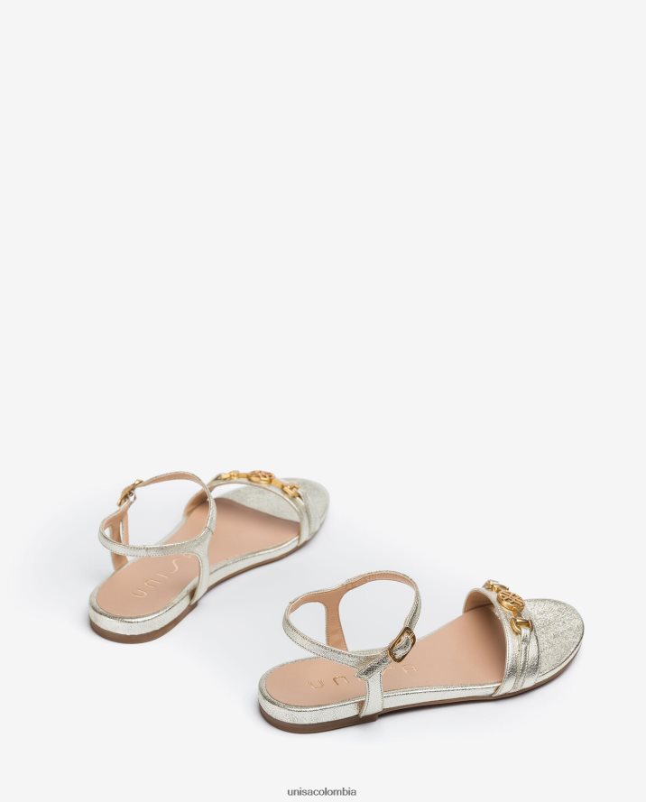 co Unisa mujer sandalias planas de piel con efecto brillante moda F0X80H421