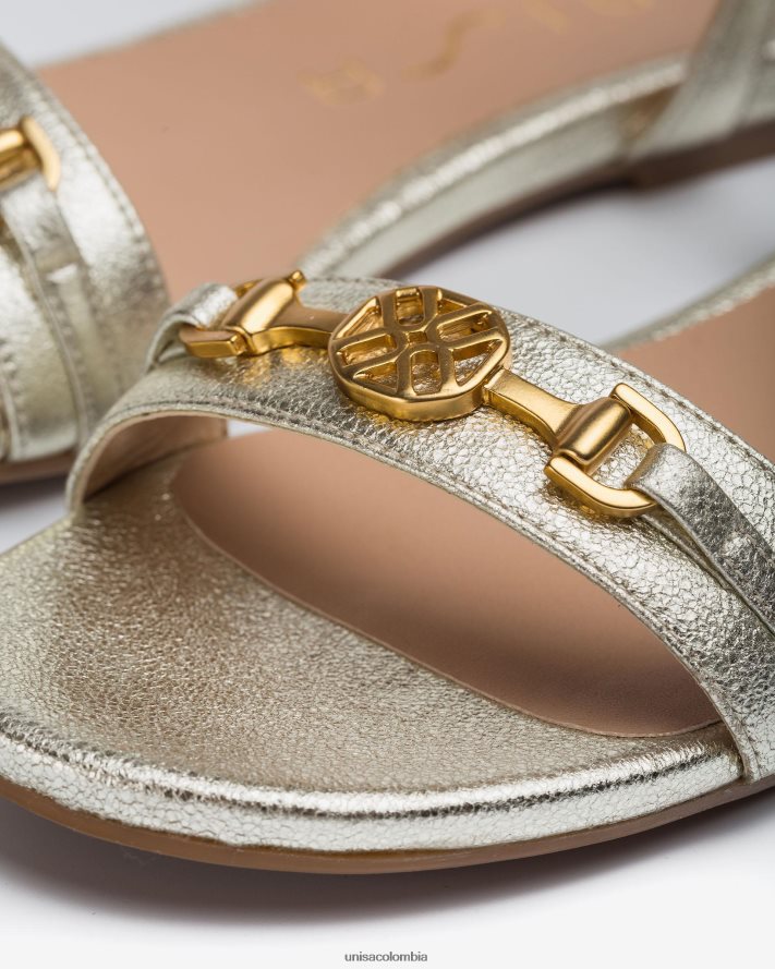 co Unisa mujer sandalias planas de piel con efecto brillante moda F0X80H421