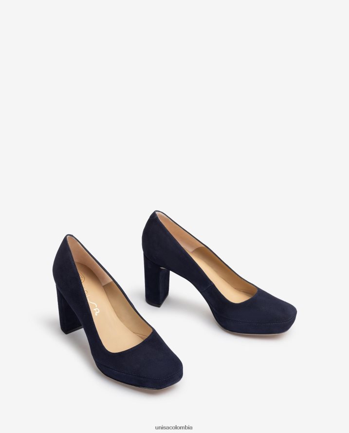 co Unisa mujer zapatos de salón con punta cuadrada y pespuntes azul F0X80H591