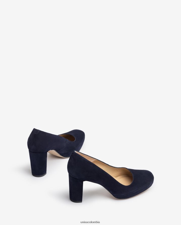 co Unisa mujer zapatos de salón con punta cuadrada y pespuntes azul F0X80H591