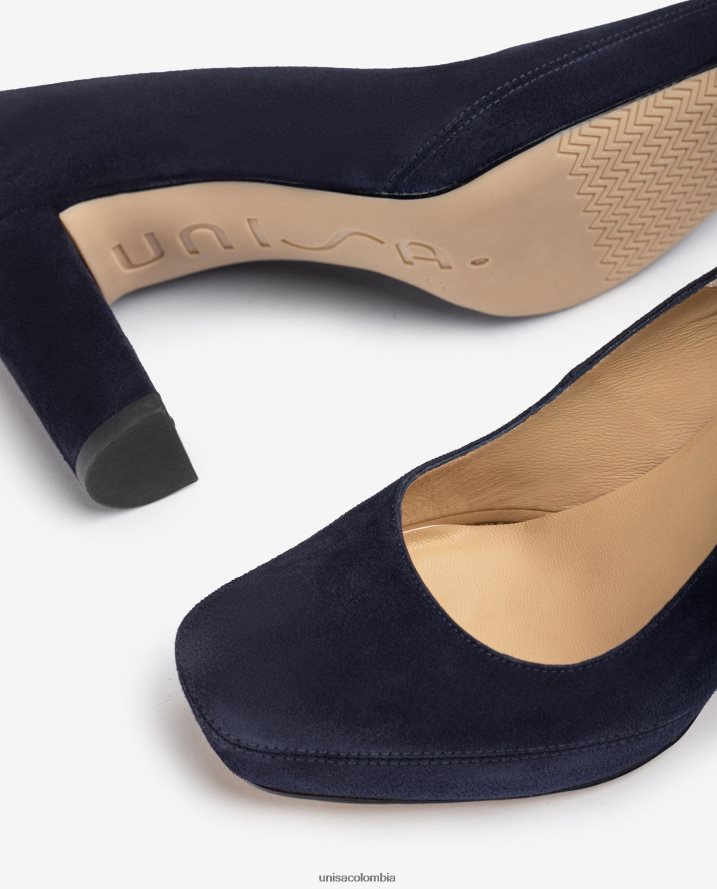 co Unisa mujer zapatos de salón con punta cuadrada y pespuntes azul F0X80H591