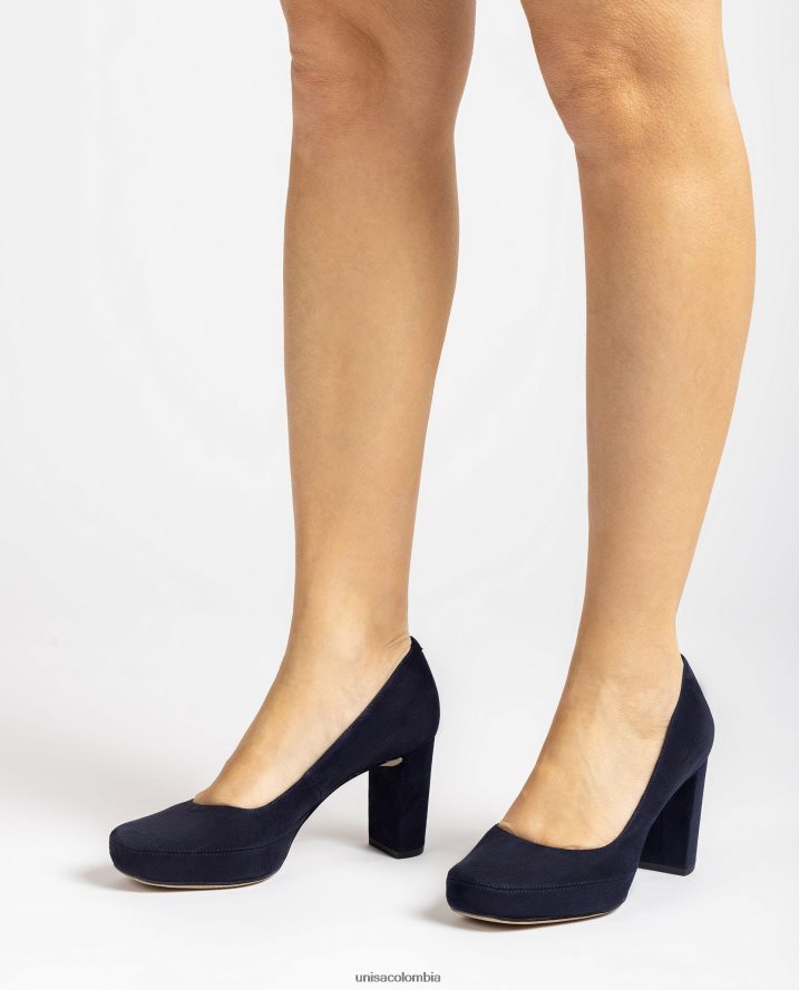 co Unisa mujer zapatos de salón con punta cuadrada y pespuntes azul F0X80H591