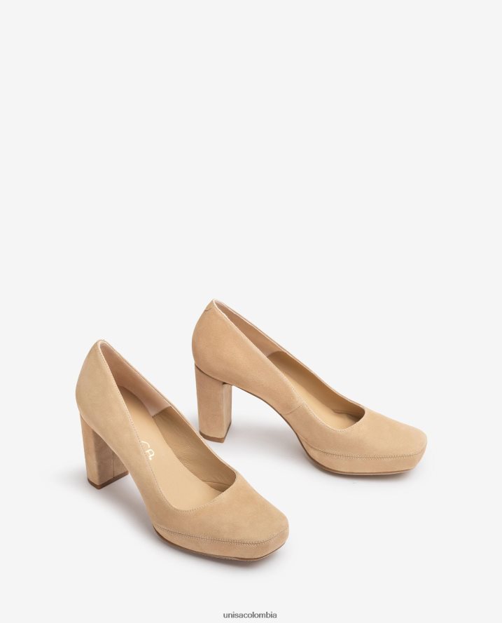 co Unisa mujer zapatos de salón con punta cuadrada y pespuntes beige F0X80H592