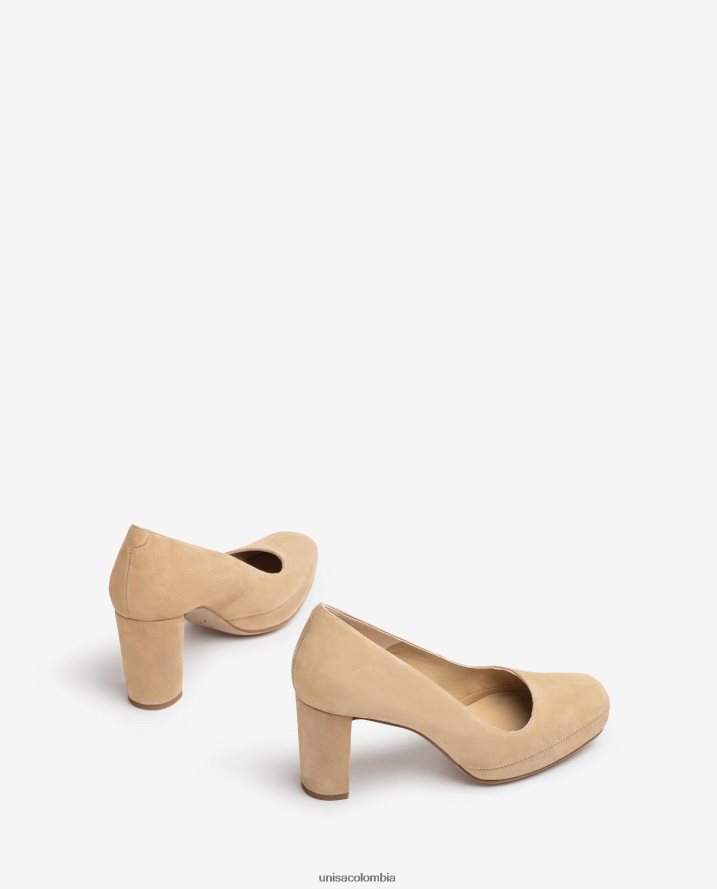 co Unisa mujer zapatos de salón con punta cuadrada y pespuntes beige F0X80H592
