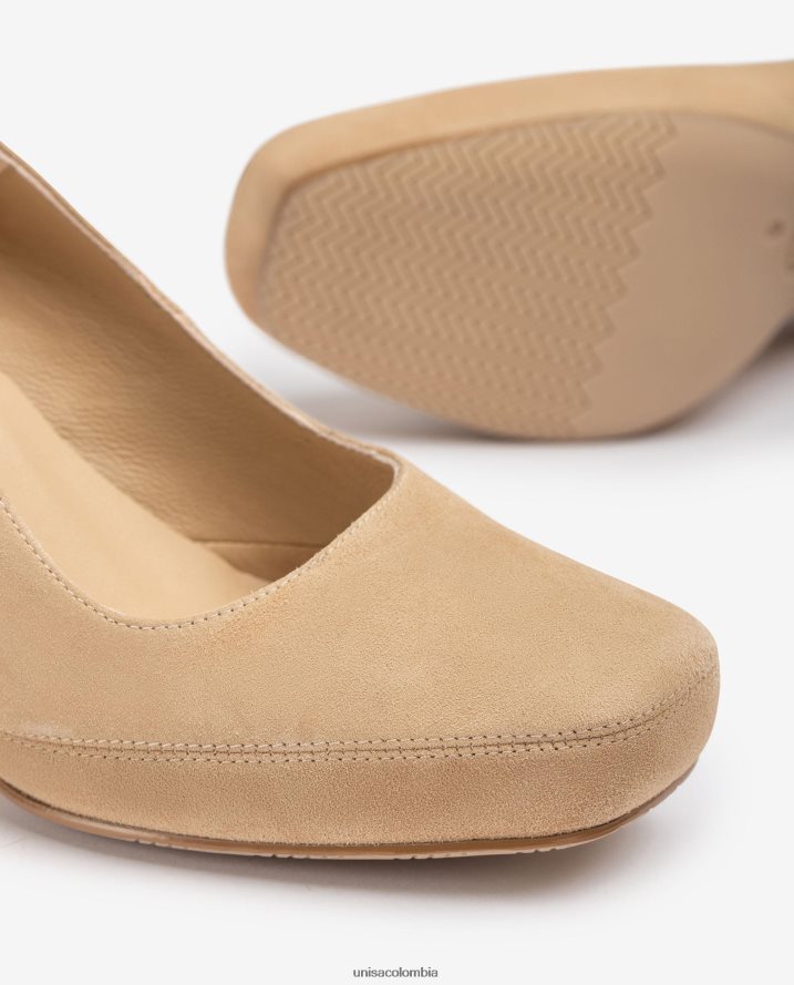 co Unisa mujer zapatos de salón con punta cuadrada y pespuntes beige F0X80H592